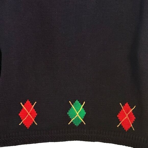 Large Vintage #90s #CHAUS Sweater #Preppy Knit Navy Crest Argyle Coat of Arms Em - Picture 5 of 11